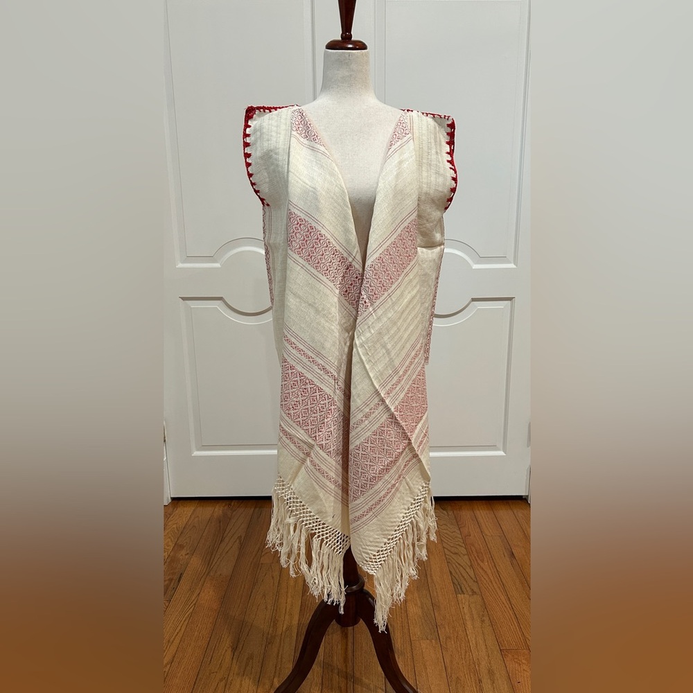 Traditional Mexican rebozo from Oaxaca. Mexican shawl. Fringed open front Vest.